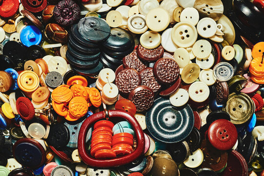A large number of different multi-colored buttons.