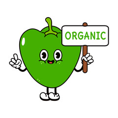 Cute funny pepper with an inscription organic character. Vector hand drawn traditional cartoon vintage, retro, kawaii character illustration icon. Isolated background. Pepper character