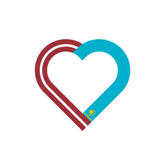 friendship concept. heart ribbon icon of latvia and kazakhstan flags. vector illustration isolated on white background