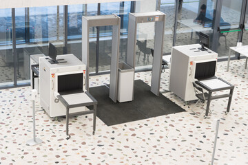 Metal detector and x-ray scanner in public building without people