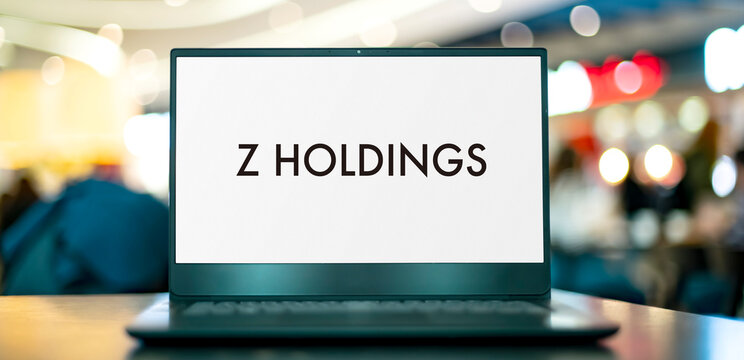 Laptop computer displaying logo of Z Holdings