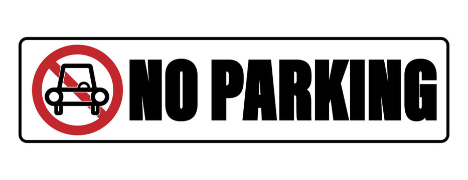 No Parking template design with car letter crossed out and no car allowed white and red printable vector sign label