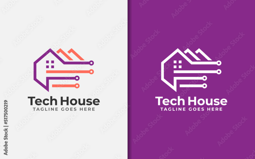 Aufkleber abstract tech house logo design. modern house symbol and tech element combination with stylish geome