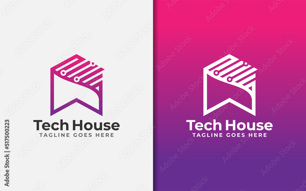 Aufkleber abstract tech house logo design. modern house symbol and tech element combination with stylish geome