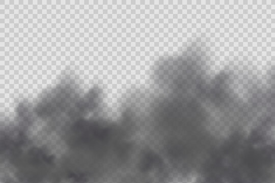 Dust cloud with dirt,cigarette smoke, smog and soil .Realistic vector isolated on transparent background. Concept house cleaning, air pollution,big explosion,desert sandstorm.