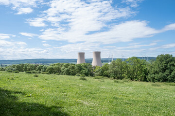 Green landscape and nuclear power plant