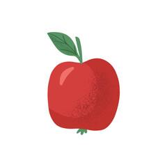 Hand drawn red apple in flat style with grainy texture, isolated on white background  vector illustration