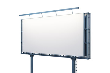Blank white horizontal billboard isolated on light background, perspective view. Mockup, 3D Rendering