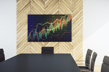Abstract financial graph on tv display in a modern presentation room, finance and trading concept....