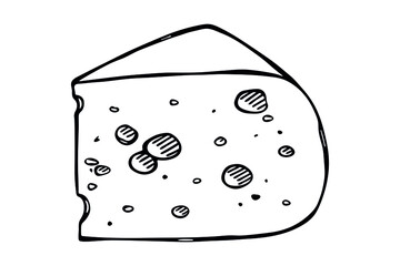Hand drawn cheese parts and slices isolated on a white background. Cheese icon. Vector cheese clipart