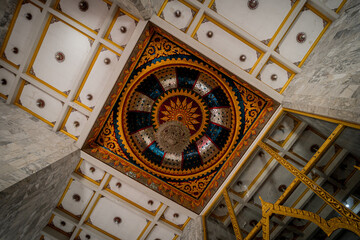 Inside of old traditional buddhist temple in Thailand