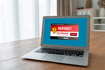 Virus warning alert on computer screen detected modish cyber threat , hacker, computer virus and malware - Powered by Adobe