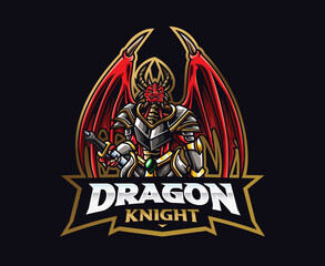Dragon mascot logo design. Dragon knight vector illustration. Logo illustration for mascot or symbol and identity, emblem sports or e-sports gaming team