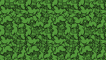 Horizontal seamless broccoli pattern. Doodle vector green broccoli icons. Vintage green broccoli pattern