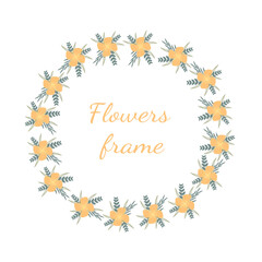 Yellow elegant frame for invitations.Frame of flowers and leaves.Decoration of flowers and leaves.