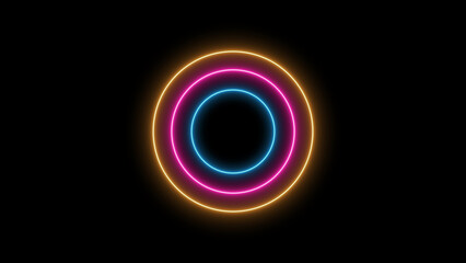 Background with neon circles with colorful outlines - Wallpaper with colors and black background, minimalistic shapes, vintage