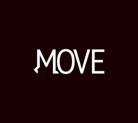 MOVE Typography design logo. Move legs letter. Modern creative motion design. Concept Minimal Logo Design Template.
