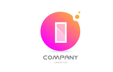 pink yellow dots I alphabet letter logo icon with transparency. Creative template for company