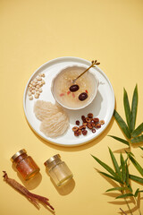 Birdnest cooked decorated with lingzhi mushroom and bamboo leaf goods for health , healthy content