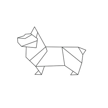 recommend clip art: Vector isolated origami style welsh corgi dog colorless black and white contour line drawing