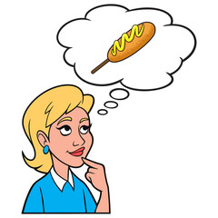 Girl thinking about a Cooking Pot - A cartoon illustration of a Girl thinking about a Cooking Pot.