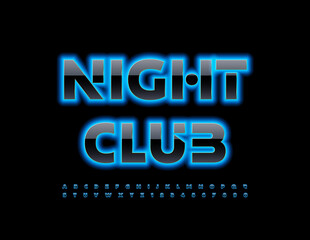 Vector glowing logo Night Club. Blue neon Font. Trendy electric Alphabet Letters, Numbers and Symbols set