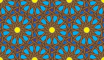 Seamless Oriental Geometric Vector Pattern 9 - Moorish Art from the Alhambra in Granada, Spain - Endless Repeatable Background Tile - Easy to Color Edit