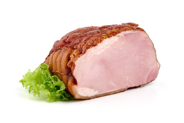 Smoked ham meat, isolated on white background.