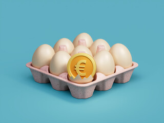 Euro Currency Broken Open Crack Egg Tray Box 3D Illustration