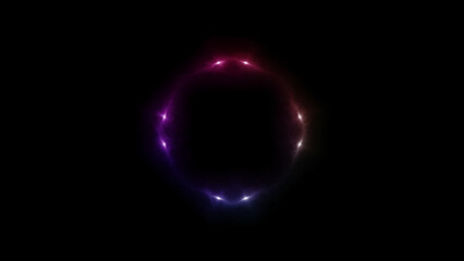 Geometric shapes with flash rainbow glow lights on a black background - Minimalistic wallpaper image with colorful flash light, smoke and mist