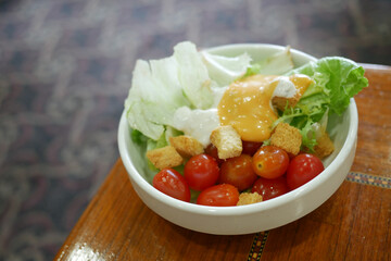 fresh vegetable salad bowl on table,