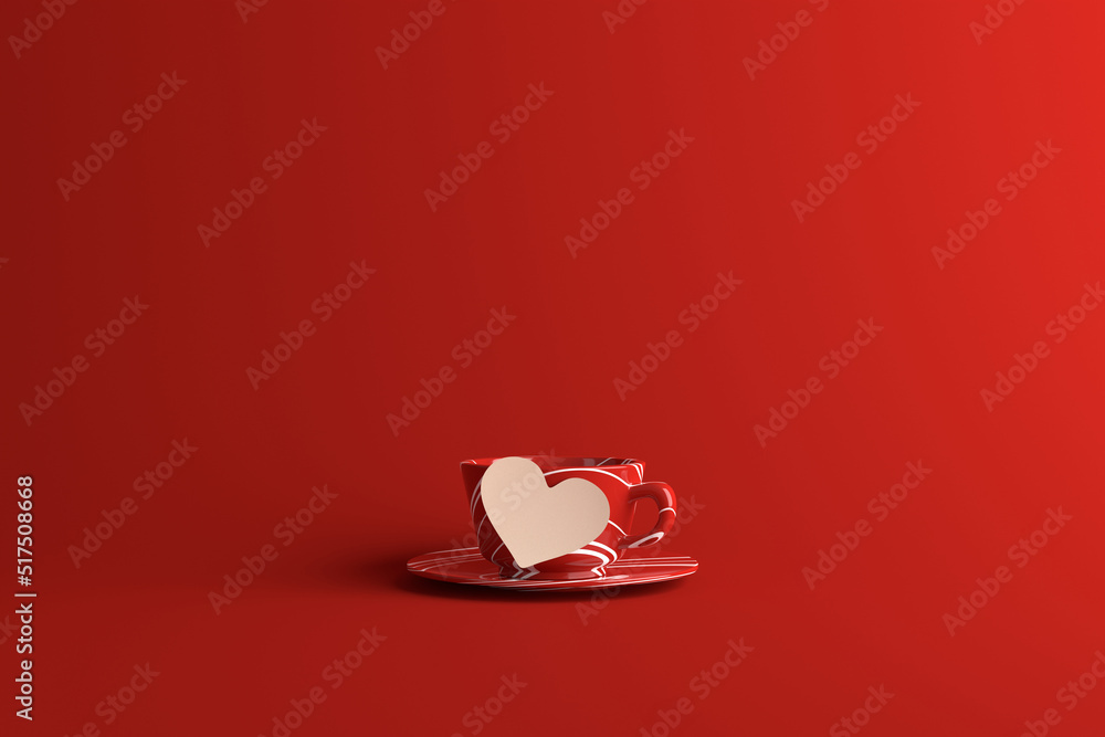 Wall mural red coffee cup with empty note. 3d rendering.