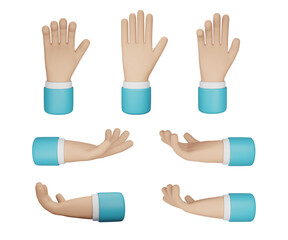 Hand gesture cartoon 3D style on white background. 3D rendering. Hand 3D Illustration.