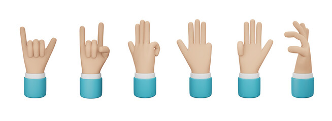 Hand gesture cartoon 3D style on white background. 3D rendering. Hand 3D Illustration.
