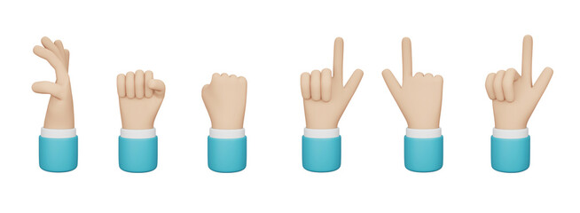 Obraz premium Hand gesture cartoon 3D style on white background. 3D rendering. Hand 3D Illustration.