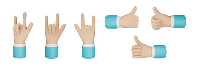 Hand gesture i love you cartoon 3D style on white background. 3D rendering. Hand 3D Illustration.