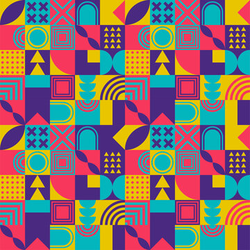 Geometric bright abstract seamless pattern. Minimal geometric posters with colorful patterns. design template with modern geometric graphics © Олеся Волкова
