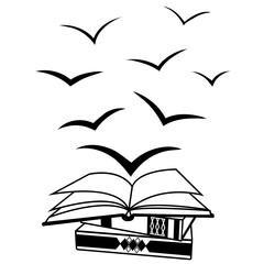 Open book with birds svg, Reading illustration, Library svg, Book lover