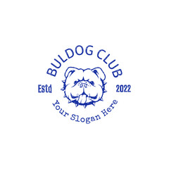 Buldog Club logo in dark blue colour. Vintage rough style.