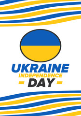 Independence Day in Ukraine. National happy holiday, celebrated annual in August 24. Ukrainian flag. Blue and yellow. Patriotic elements. Poster, card, banner and background. Vector illustration