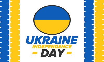 Independence Day in Ukraine. National happy holiday, celebrated annual in August 24. Ukrainian flag. Blue and yellow. Patriotic elements. Poster, card, banner and background. Vector illustration