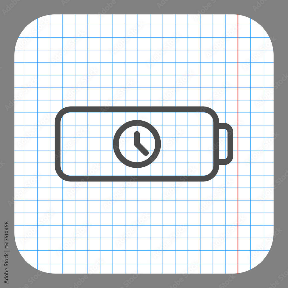 Aufkleber battery with clock simple icon vector. flat design. on graph paper. grey background.ai