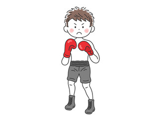 ファイティングポーズをとる、男性ボクサーのイラスト