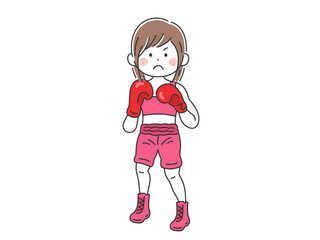 ファイティングポーズをとる、女性ボクサーのイラスト