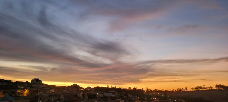 colorful late afternoon sunset in the countryside of Brazil