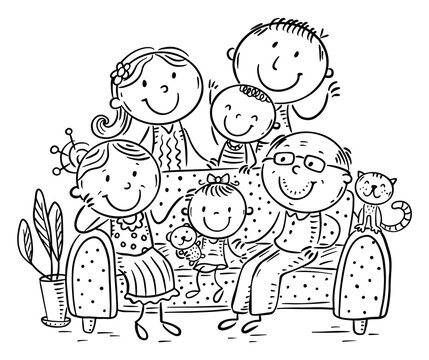 Line drawing of doodle family portrait