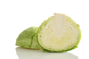 organic fresh savoy cabbage half on white background