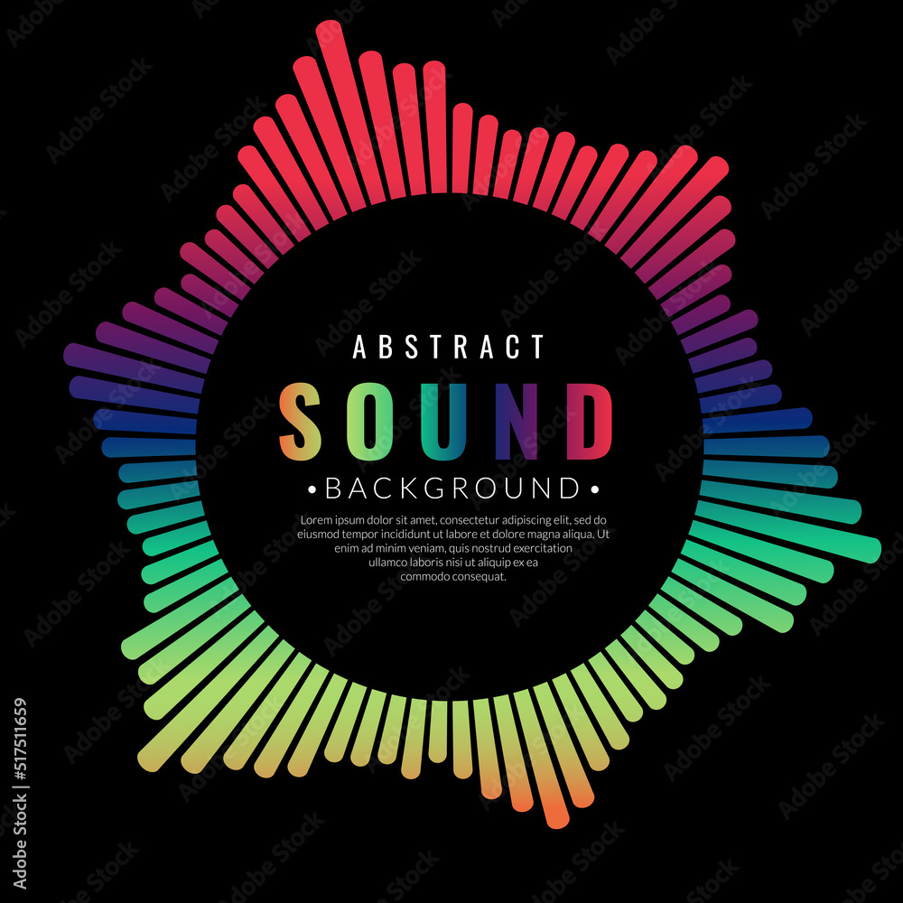 Aufkleber music round frame. circular sound wave frame with rainbow dot patterns isolated on black background.