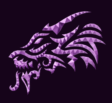Low poly vector art with scary dragon head