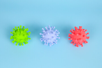 Covid-19 virus cells on blue background for concept, sick, health care, disease treatment and...
